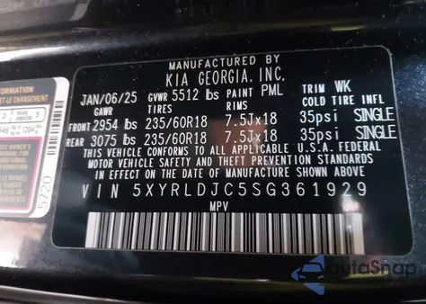 2025 Kia Sorento S from USA, damaged, VIN 5XYRLDJC5SG361929